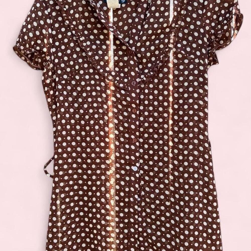 Brown polka dot ruffle blouse